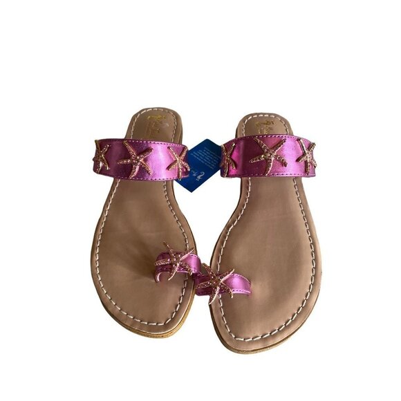 NWT Pink Miss Trish Sandals Toe Strap Starfish Detail Girls Size 4 - Picture 1 of 6